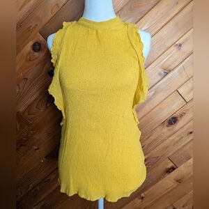Anthropologie Maeve Mustard Ruffle Blouse Size XS
